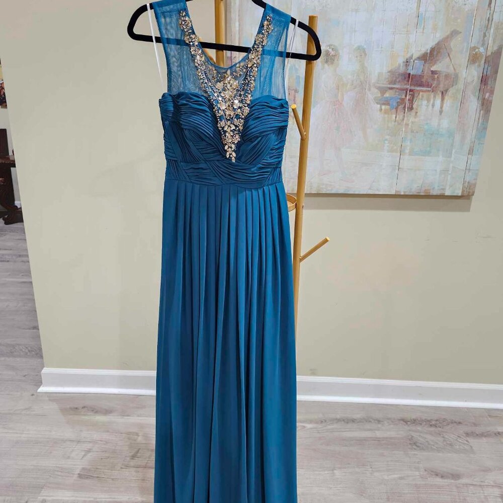 NWT Decode 1.8 Teal Gold Long Evening Gown Prom Wedding Pageant Dress Size 6
